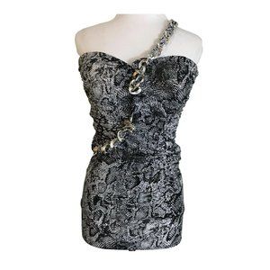 Small Black White One Shoulder Shirt Black White Animal Print